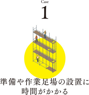 準備や作業足場の設置に時間がかかる