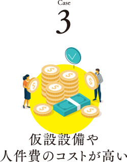 仮設設備や人件費のコストが高い